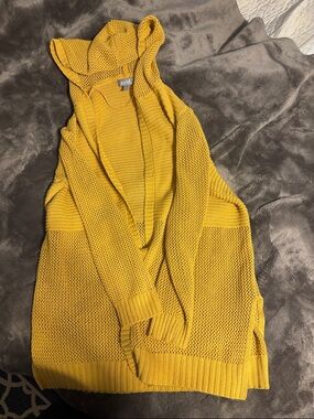 Marled  Girl Hooded Open-Knit xl Cardigan in Mustard